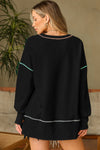 PACK25317246-P2-1, Black LOVE Chenille Graphic Exposed Stitching Oversized Sweatshirt