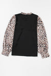 PACK25125885-P2-2, Black Contrast Leopard Print Lantern Sleeve Blouse