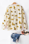 PACK25125349-P1820-1, Apricot Printed Leopard Print Tab Sleeve Loose Fit V Neck Blouse