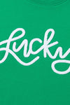 PACK25316132-P9-1, Green LUCKY Aphabet Chenille Embroidered Pullover Sweatshirt