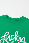 PACK25316132-P9-1, Green LUCKY Aphabet Chenille Embroidered Pullover Sweatshirt