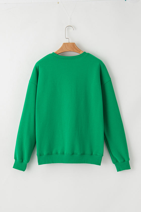 PACK25316132-P9-1, Green LUCKY Aphabet Chenille Embroidered Pullover Sweatshirt