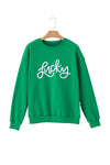 PACK25316132-P9-1, Green LUCKY Aphabet Chenille Embroidered Pullover Sweatshirt