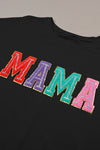 PACK25224764-P2-1, Black MAMA Chenille Patched Crew Neck T Shirt