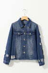 PACK788571-5-1, Blue Letters Patch Distressed Denim Jacket