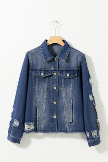  PACK788571-5-1, Blue Letters Patch Distressed Denim Jacket