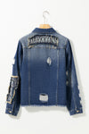 PACK788571-5-1, Blue Letters Patch Distressed Denim Jacket