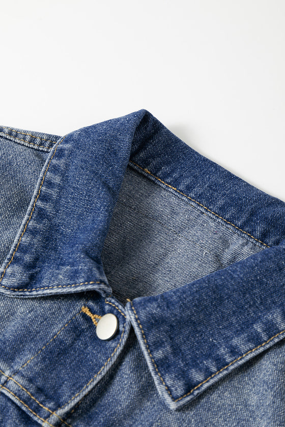 PACK788571-5-1, Blue Letters Patch Distressed Denim Jacket