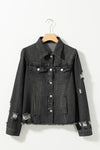 PACK788572-2-1, Black Smile Heart Graphic Patch Distressed Denim Jacket