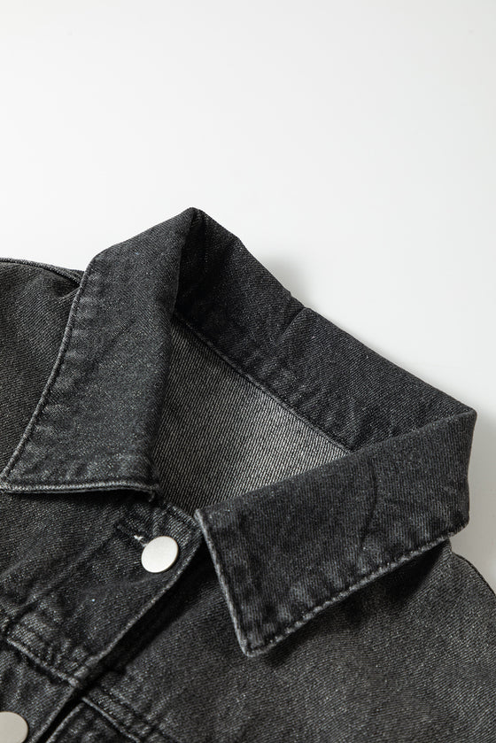 PACK788572-2-1, Black Smile Heart Graphic Patch Distressed Denim Jacket