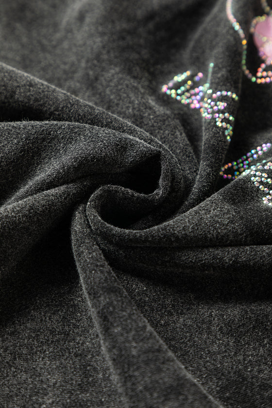 PACK25224975-2-1, Black Butterfly Beaded Mineral Wash Crewneck T Shirt