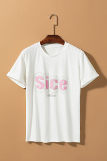  PACK25224977-1-1, White SICE Smile Rhinestone Crew Neck Graphic Tee