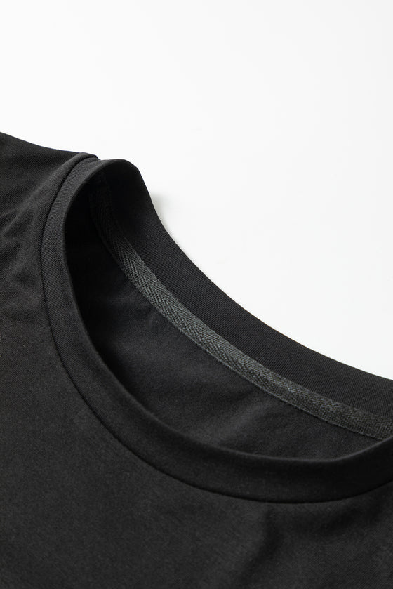 PACK25224981-2-1, Black Letter M Slogan Rhinestone Crewneck Graphic T Shirt