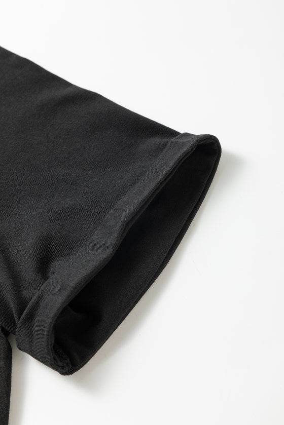 PACK25224981-2-1, Black Letter M Slogan Rhinestone Crewneck Graphic T Shirt