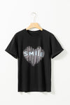 PACK25224982-2-1, Black Rhinestone Embellished SMiLe Heart T Shirt