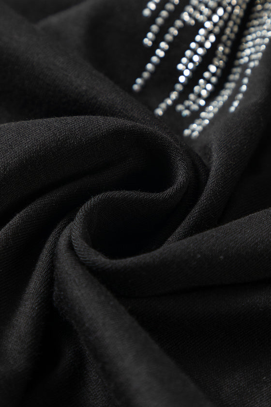 PACK25224982-2-1, Black Rhinestone Embellished SMiLe Heart T Shirt