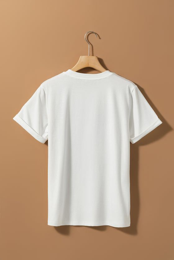 PACK25224979-1-1, White let love in Heart Shaped Rhinestone Crew Neck T Shirt