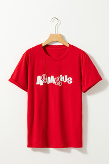  PACK25224985-103-1, Red AQUARIUS Letter Print Crew Neck Short Sleeve Top