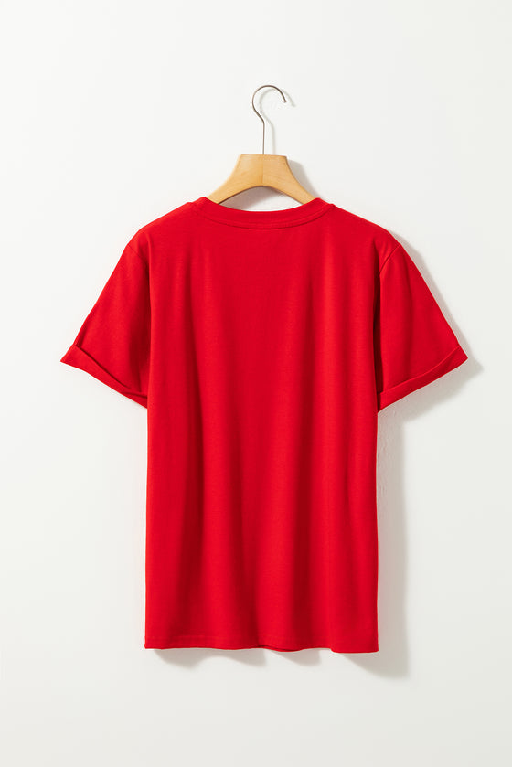 PACK25224985-103-1, Red AQUARIUS Letter Print Crew Neck Short Sleeve Top