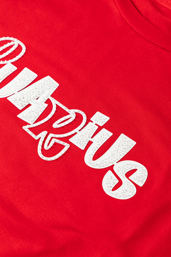 PACK25224985-103-1, Red AQUARIUS Letter Print Crew Neck Short Sleeve Top