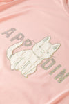 PACK25224986-10-1, Pink Rhinestone Letter Cat Pattern Short Sleeve Top