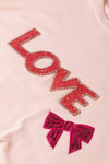 PACK25224987-10-1, Pink Rhinestone LOVE Bowknot Crew Neck Short Sleeve Top