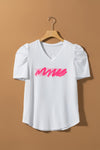 PACK25224990-1-1, White Abstract Graphic V Neck Puff Sleeve T-shirt