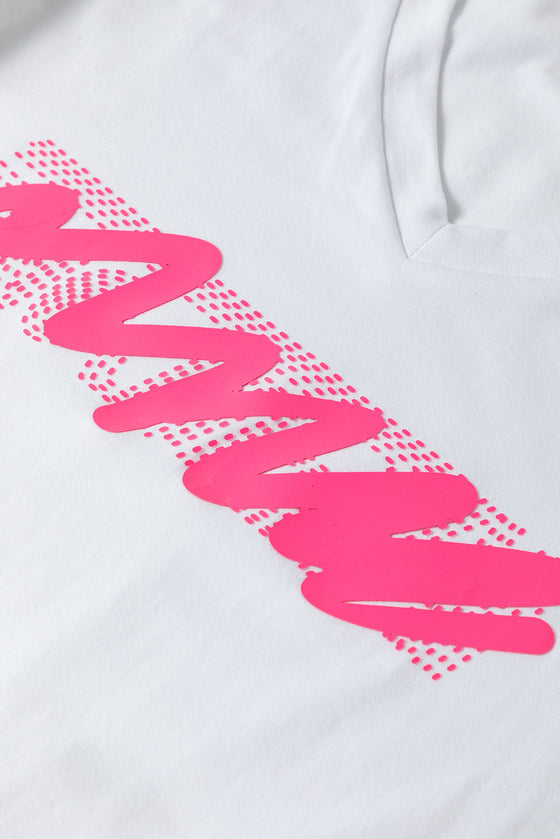 PACK25224990-1-1, White Abstract Graphic V Neck Puff Sleeve T-shirt