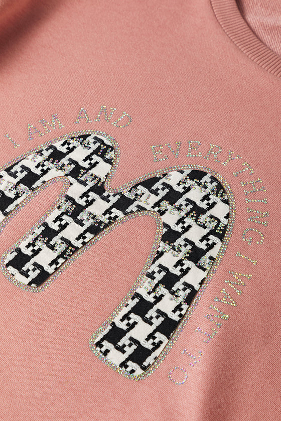 PACK25317251-P8010-1, Rose Tan TIL I AM Shining Slogan Graphic Sweatshirt