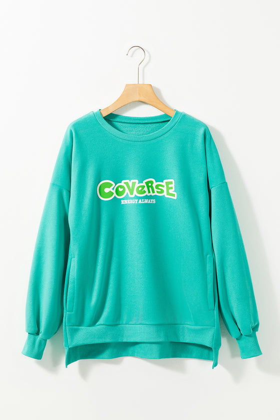 PACK25317252-P409-1, Sea Green COVERSE ENERGY ALWAYS High Low Hem Sweatshirt