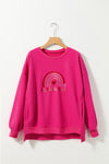 PACK25317258-P6-1, Rose Red Happy Valentine's Day Rainbow Embroidered High Low Sweatshirt
