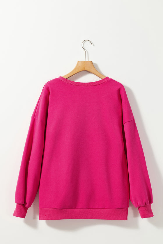 PACK25317258-P6-1, Rose Red Happy Valentine's Day Rainbow Embroidered High Low Sweatshirt