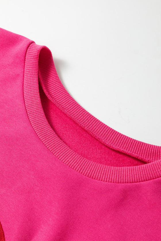 PACK25317258-P6-1, Rose Red Happy Valentine's Day Rainbow Embroidered High Low Sweatshirt