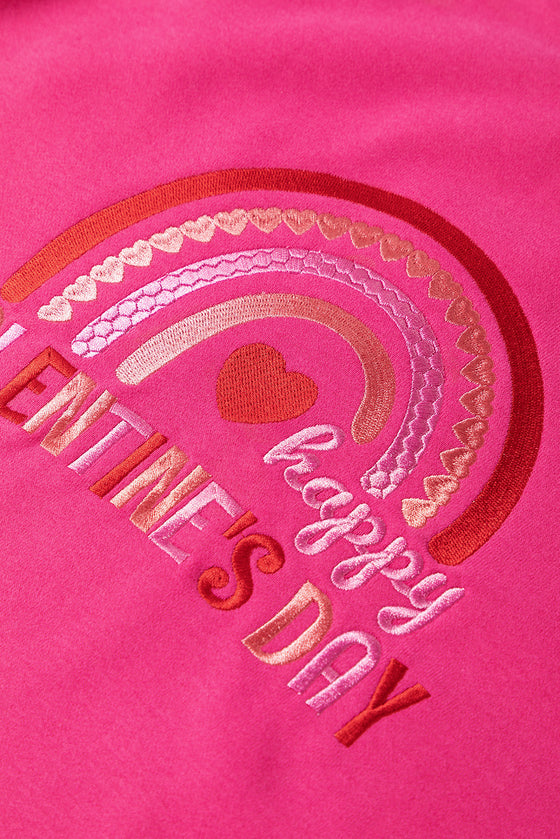 PACK25317258-P6-1, Rose Red Happy Valentine's Day Rainbow Embroidered High Low Sweatshirt