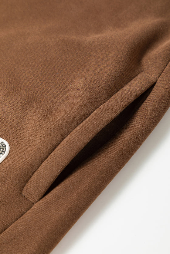 PACK25317260-P5017-1, Dark Brown Rhinestone LOVE Pattern Ribbed Edge Sweatshirt