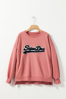 PACK25317261-P8010-1, Rose Tan Super Day Patched Ribbed Trim Drop Shoulder Sweatshirt
