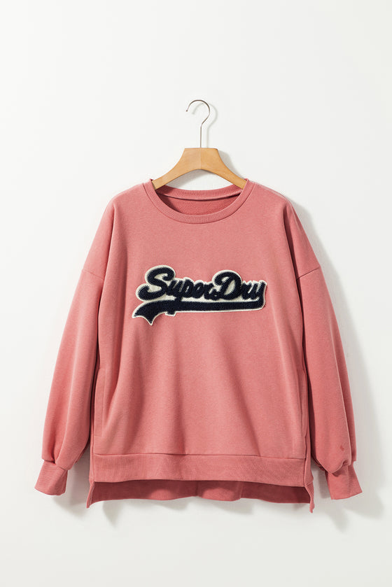 PACK25317261-P8010-1, Rose Tan Super Day Patched Ribbed Trim Drop Shoulder Sweatshirt