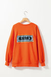 PACK25317264-P14-1, Orange Frayed Patch Graphic High-low Hem Sweatshirt