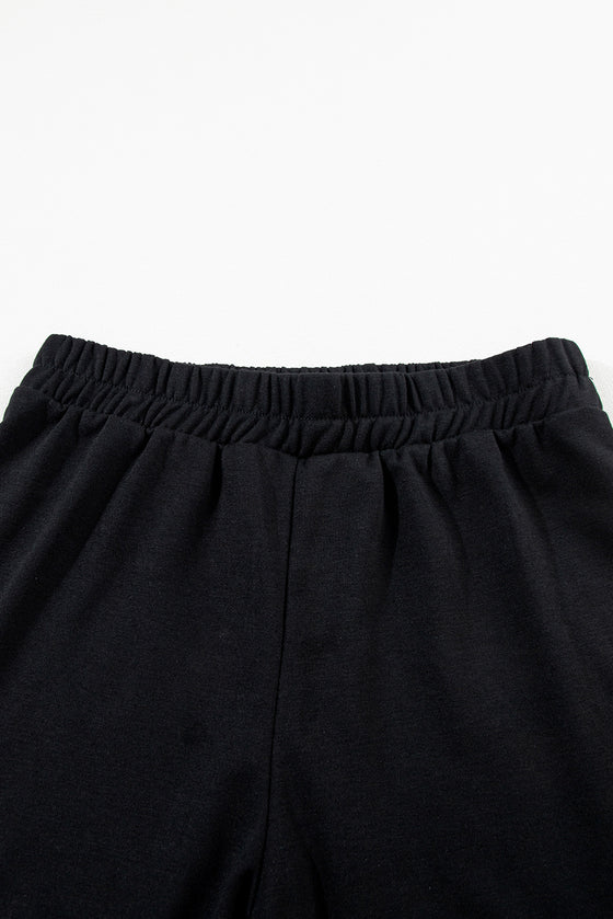 PACK625624-P2-1, Black Solid Color Sleeveless Hoodie and Shorts Set