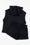 PACK625624-P2-1, Black Solid Color Sleeveless Hoodie and Shorts Set