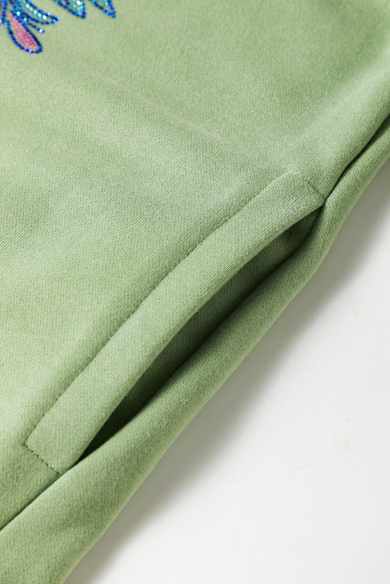 PACK25317265-P1109-1, Grass Green Butterfly Floral Beaded Sweatshirt