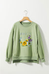 PACK25317266-P1109-1, Grass Green Floral Embroidery Glitter BEAUTY Graphic Sweatshirt