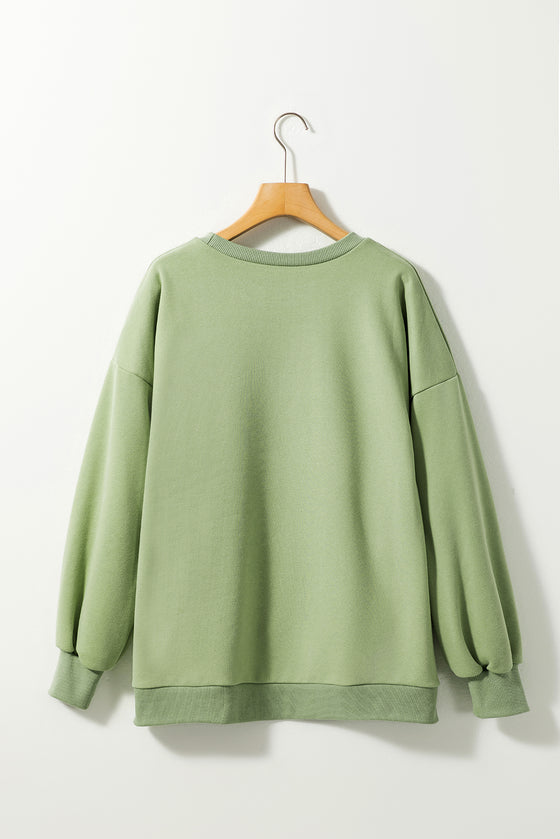 PACK25317266-P1109-1, Grass Green Floral Embroidery Glitter BEAUTY Graphic Sweatshirt