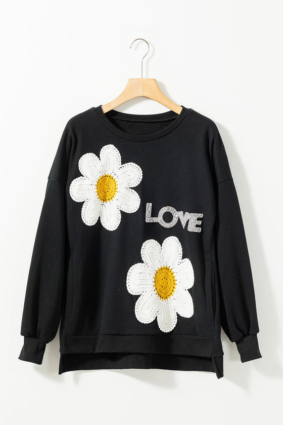 PACK25317267-P2-1, Black Floral Embroidered LOVE Graphic Sweatshirt
