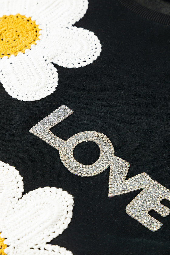 PACK25317267-P2-1, Black Floral Embroidered LOVE Graphic Sweatshirt