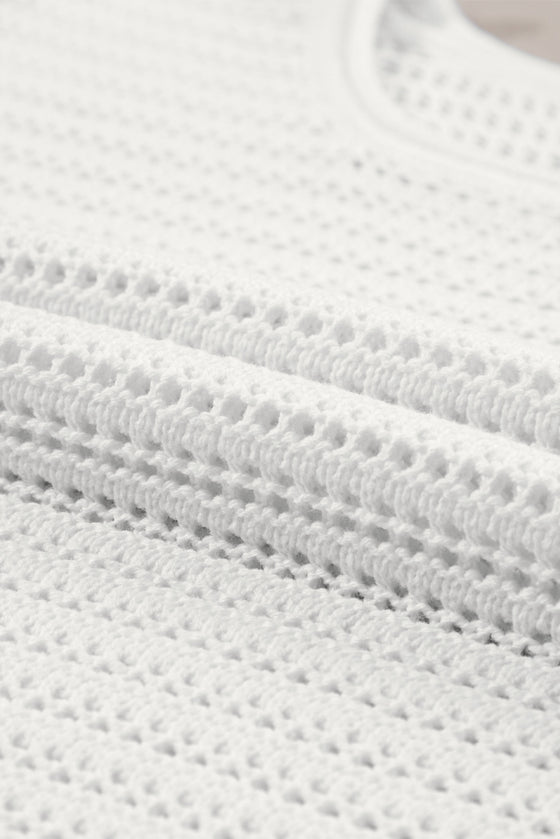 PACK277063-P1-1, White Hollow Out Knit Cap Sleeve Sweater