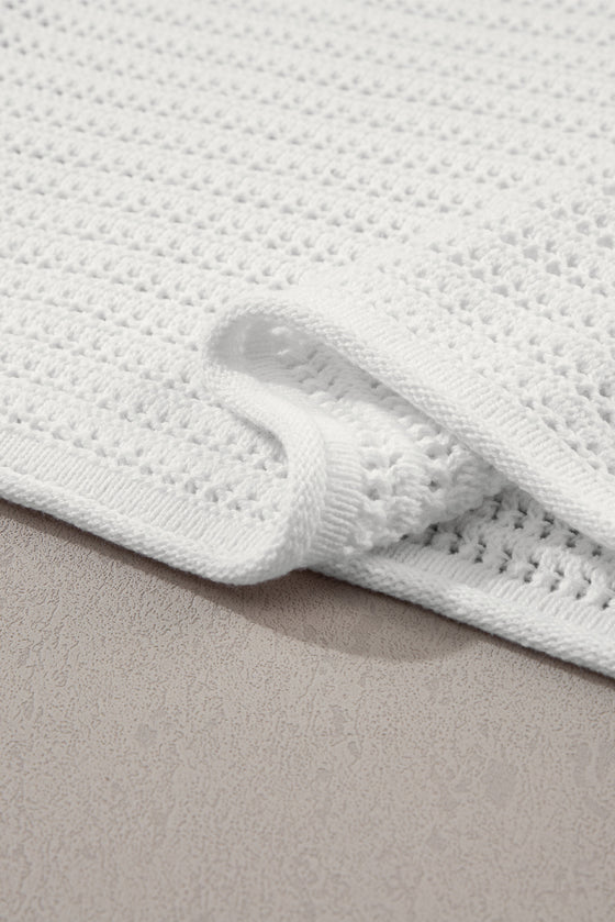 PACK277063-P1-1, White Hollow Out Knit Cap Sleeve Sweater