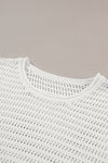PACK277063-P1-1, White Hollow Out Knit Cap Sleeve Sweater