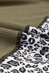 PACK25223364-P609-1, Jungle Green Leopard Print Waffle Knit Patchwork Top