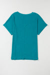 PACK25223652-P805-1, Blue Sapphire Crinkled V Neck Wide Sleeve T-shirt